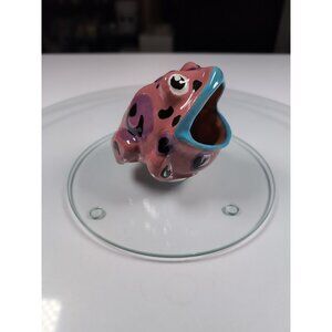 Vtg Ceramic Open Mouth Orange Splatter Pink Kitchen Frog Sponge Scrubby Holder